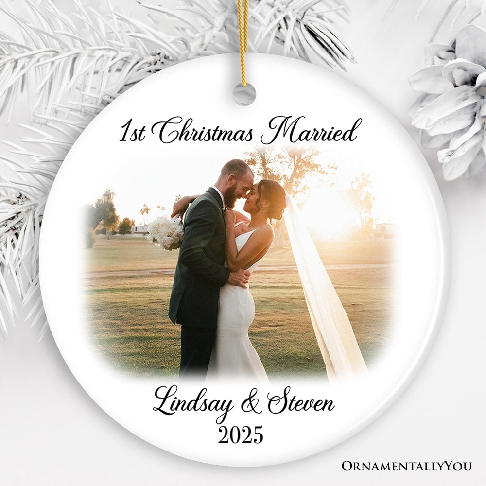 First Christmas Married Personalized Photo Ornaments, Mr And Mrs Wedding Gift