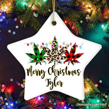 Carregar imagem no visualizador da galeria, Personalized Marijuanna Buffalo Plaid Leopard Merry Christmas Ornament Cannabis Gift
