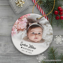 Carregar imagem no visualizador da galeria, Baby Baptism Personalized Photo Ornament, Christening Keepsake Gift

