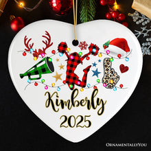 Carregar imagem no visualizador da galeria, Personalized Cheer Buffalo Plaid Leopard Merry Christmas Ornament, Cheer Team or Coach Gift
