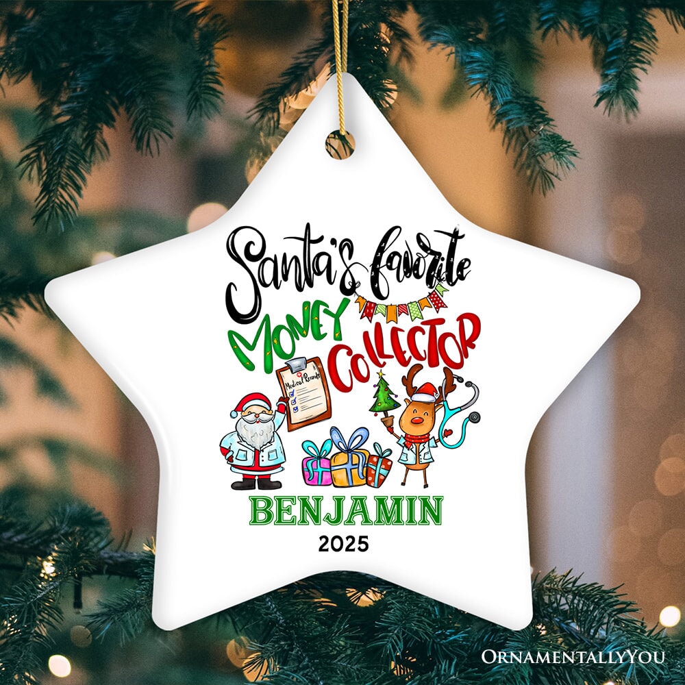 Festive Santa’s Favorite Money Collector Personalized Christmas Ornament, Handler and Collections, Finance Specialists Gift