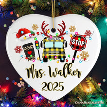 Carregar imagem no visualizador da galeria, Personalized School Bus Driver Buffalo Plaid Leopard Merry Christmas Ornament Gift
