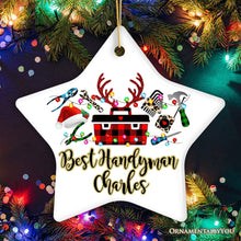Carregar imagem no visualizador da galeria, Personalized Handyman Buffalo Plaid Leopard Merry Christmas Ornament Woodworking Gift
