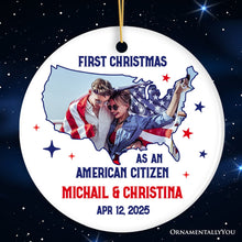 Carregar imagem no visualizador da galeria, First Christmas as an American Citizen Personalized Photo Ornament, New Citizenship Gift
