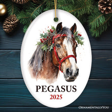 Carregar imagem no visualizador da galeria, Brown Horse Personalized Ornament, Watercolor Artistic Christmas Gift With Custom Name and Date
