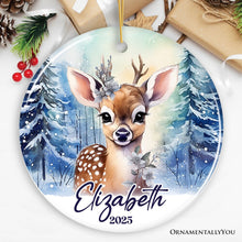 Load image into Gallery viewer, Deer Personalized Ornament, Majestic Winter Forest Christmas Gift With Custom Name and Date
