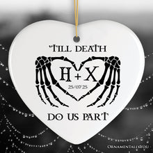 Carregar imagem no visualizador da galeria, Gothic Skeleton Wedding Personalized Ornament, Til Death Do Us Part Monogram Keepsake
