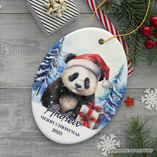 Carregar imagem no visualizador da galeria, Panda with Santa Hat Personalized Ornament, Winter Forest Christmas Gift With Custom Name and Date
