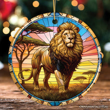 Carregar imagem no visualizador da galeria, Kings of the Savannah Lion Stained Glass Style Ceramic Ornament, African Animals Christmas Gift and Decor
