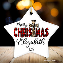 Cargar imagen en el visor de la galería, Christian Christmas Buffalo Plaid Personalized Ornament, Holiday Family Gift

