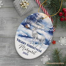 Carregar imagem no visualizador da galeria, Winter Wonderland White Deer Personalized Ornament, Majestic Christmas Gift
