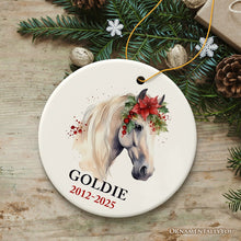 Load image into Gallery viewer, White Horse Personalized Ornament, Watercolor Artistic Christmas Gift With Custom Name and Date
