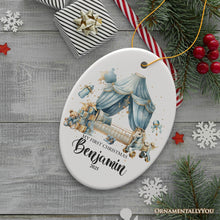 Carregar imagem no visualizador da galeria, Personalized Baby Boy First Christmas Ornament, Treasured Newborn Holiday Debut Gift
