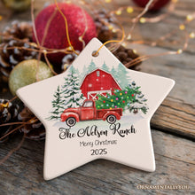 Carregar imagem no visualizador da galeria, First Christmas on The Farm Personalized Ornament, Red Truck Housewarming Family Gift
