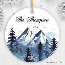 Carregar imagem no visualizador da galeria, Personalized Family Ornament, Watercolor Mountain Keepsake Gift
