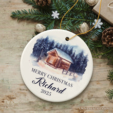 Carregar imagem no visualizador da galeria, Watercolor Personalized Family Christmas Ornament, Home In The Woods Landscape
