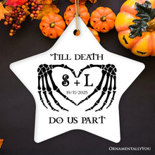 Carregar imagem no visualizador da galeria, Gothic Skeleton Wedding Personalized Ornament, Til Death Do Us Part Monogram Keepsake
