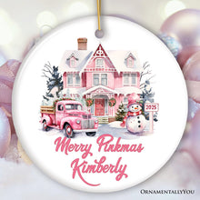 Carregar imagem no visualizador da galeria, Personalized Beauty Watercolor Pink Winter Scene Ornament, Merry Pinkmas Custom Name Gift
