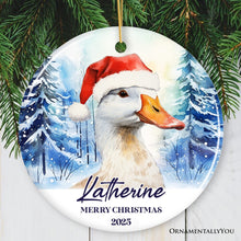 Carregar imagem no visualizador da galeria, Goose with Santa Hat Personalized Ornament, Winter Forest Christmas Gift With Custom Name and Date
