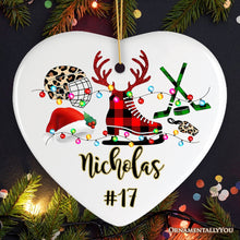 Carregar imagem no visualizador da galeria, Personalized Hockey Buffalo Plaid Leopard Merry Christmas Ornament, Team and Coaches Gift
