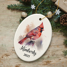 Carregar imagem no visualizador da galeria, Personalized Artistic Cardinal Watercolor Ornament, Custom Name and Date Gift
