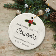Carregar imagem no visualizador da galeria, Minimalist First Baby Christmas Personalized Ornament with Date, Time, and Weight
