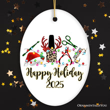 Carregar imagem no visualizador da galeria, Personalized Nail Tech Buffalo Plaid Leopard Merry Christmas Ornament, Pedicure Gift
