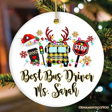 Carregar imagem no visualizador da galeria, Personalized School Bus Driver Buffalo Plaid Leopard Merry Christmas Ornament Gift
