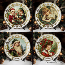 Carregar imagem no visualizador da galeria, Victorian Elegance Set of 4 Plates with Real Gold Trim, Holiday Christmas Red and Green Tableware Collection
