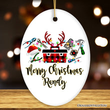 Carregar imagem no visualizador da galeria, Personalized Handyman Buffalo Plaid Leopard Merry Christmas Ornament Woodworking Gift
