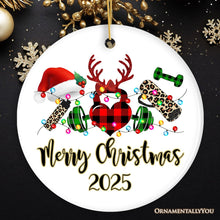 Carregar imagem no visualizador da galeria, Personalized Gym Buffalo Plaid Leopard Merry Christmas Ornament, Personal Trainer Gift

