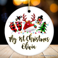 Carregar imagem no visualizador da galeria, Personalized Baby Christmas Buffalo Plaid Leopard Ornament Gift
