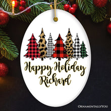 Carregar imagem no visualizador da galeria, Merry Christmas Buffalo Plaid and Leopard Cheetah Trees Personalized Ornament
