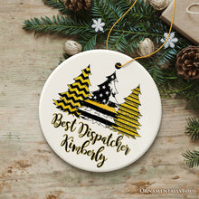 Load image into Gallery viewer, Dispatcher Flag Tree Personalized Ornament, Yellow Line 911 Appreciation Retirement Gift
