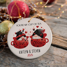 Carregar imagem no visualizador da galeria, Valentine Gnome Personalized Ornament, You're my Cup of Tea, Custom Name Gift
