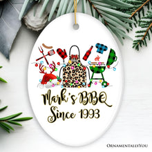 Carregar imagem no visualizador da galeria, Personalized BBQ Buffalo Plaid Leopard Merry Christmas Ornament, Barbecue Gift
