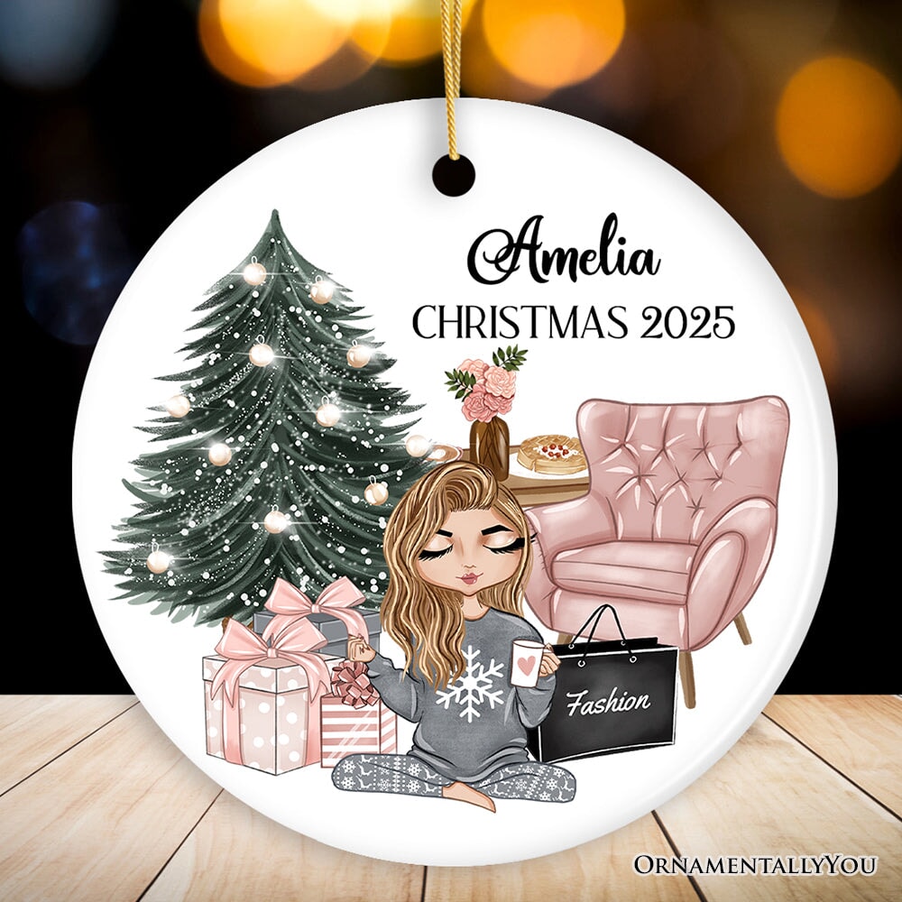 Glamorous Girl Personalized Christmas Ornament, Fashionista Teenager Shopping Addict Holiday Gift