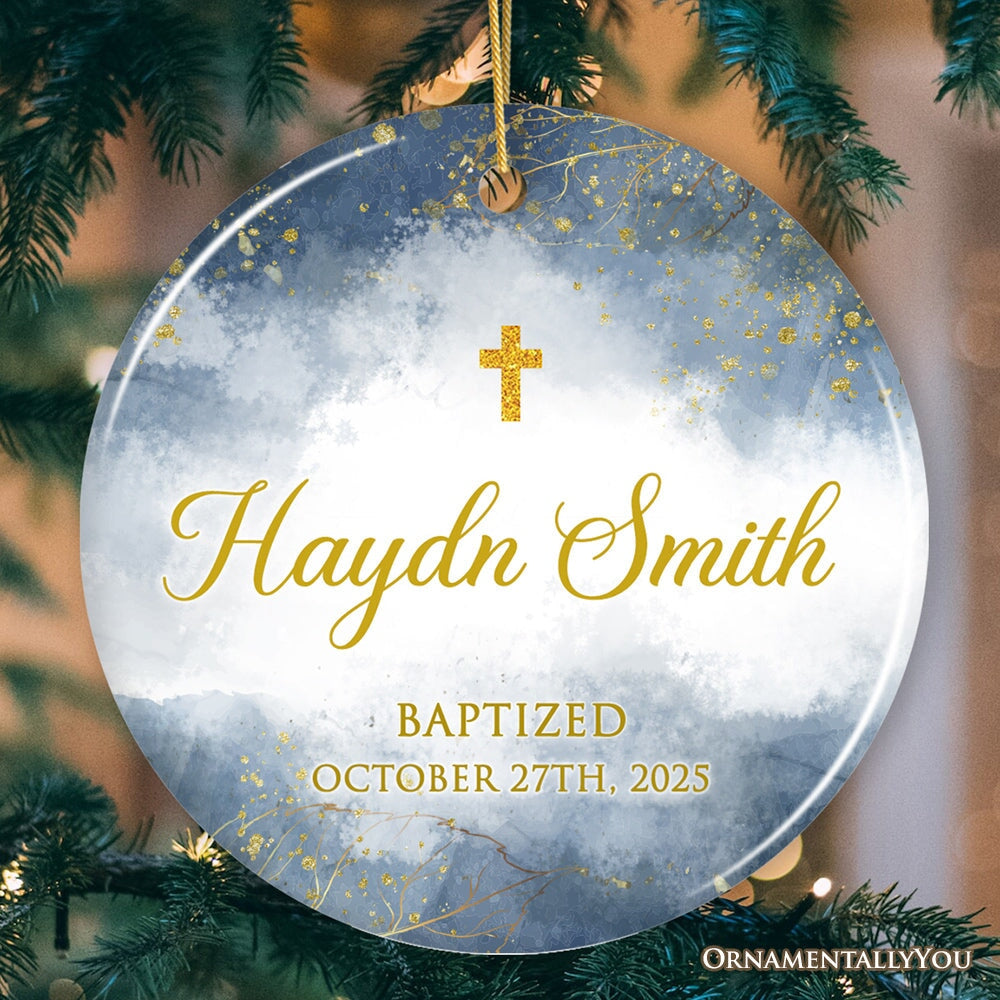 Artistic Baptized Baby Custom Ornament, Watercolor Christening Personalized Keepsake Gift