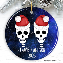 Carregar imagem no visualizador da galeria, Eternal Love Santa Skulls Personalized Couples Christmas Ornament
