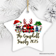 Carregar imagem no visualizador da galeria, Personalized Camp Buffalo Plaid Leopard Merry Christmas Ornament, Camping Friends Gift
