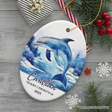 Load image into Gallery viewer, Dolphin Personalized Ornament, Festive Christmas Gift With Custom Name and Date
