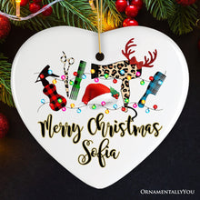 Carregar imagem no visualizador da galeria, Personalized Hair Stylist Buffalo Plaid Leopard Merry Christmas Ornament, Hair Hustler Gift

