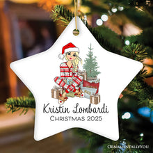 Carregar imagem no visualizador da galeria, Personalized Girly Girl Christmas Ornament, Black, Blonde, Brown Brunette, and Red Hair
