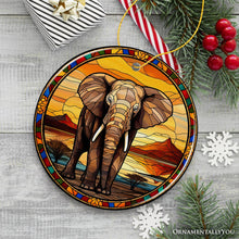 Load image into Gallery viewer, Safari Elephant Trek Stained Glass Style Ceramic Ornament, African Animals Christmas Gift and Decor
