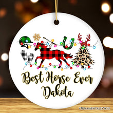 Carregar imagem no visualizador da galeria, Personalized Horse Buffalo Plaid Leopard Merry Christmas Ornament, Equestrian Gift
