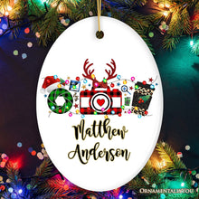 Carregar imagem no visualizador da galeria, Personalized Photographer Buffalo Plaid Christmas Ornament, Photography Accessories like Camera, Holiday Gift
