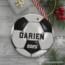 Carregar imagem no visualizador da galeria, Personalized Soccer Christmas Ornament, Festive Holiday Theme with Name and Date

