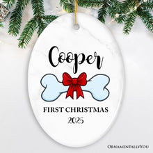 Load image into Gallery viewer, Dog Personalized Merry Woofmas Ornament With Bone, Custom Name and Date Puppy Gift
