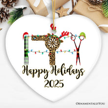 Carregar imagem no visualizador da galeria, Personalized Hairdresser Buffalo Plaid Leopard Merry Christmas Ornament, Stylist Gift
