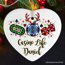 Carregar imagem no visualizador da galeria, Personalized Casino Buffalo Plaid Christmas Ornament, Poker and Dice, Player and Staff Gift
